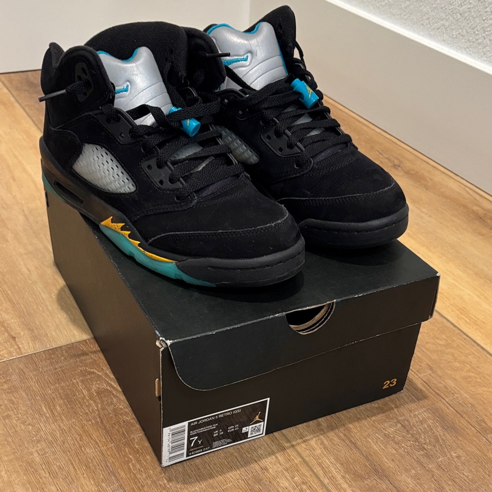 Jordan Air 5 Retro Black and Aqua Sneakers
